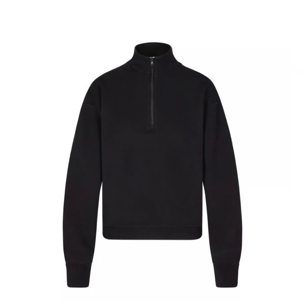 SKIMS Cotton Fleece Half Zip Pullover Onyx/Black L. NWT
